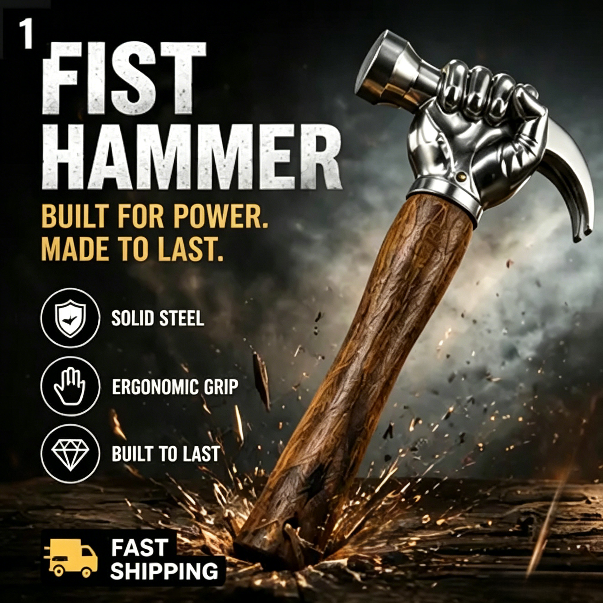 Fist-Shaped Hammer – Unique Novelty Gift & Desktop Decor for Men, Heavy-Duty Multi-Tool with Solid Wood Handle
