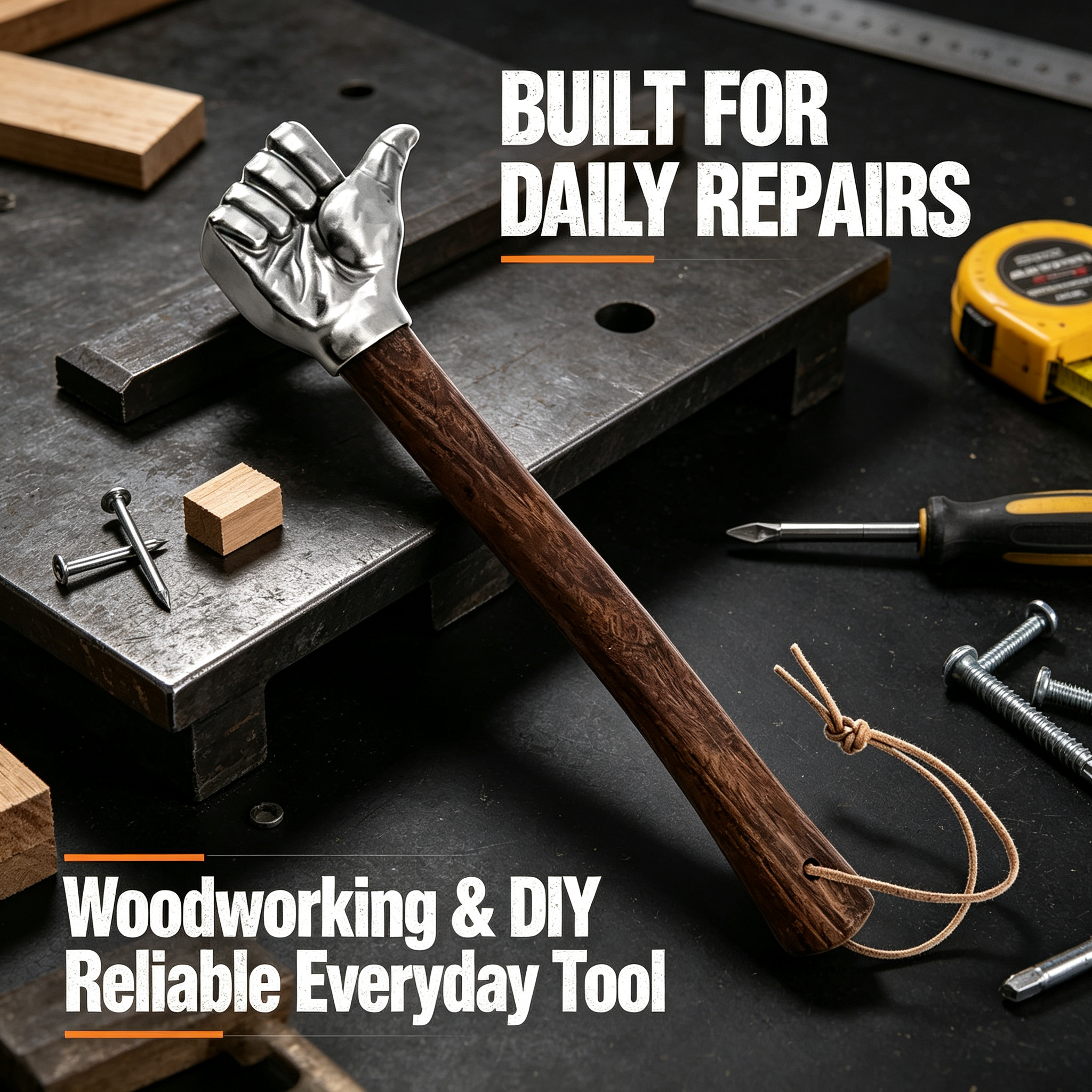 Thumbs Up Steel Hammer with Solid Wood Handle – Compact Heavy-Duty Hand Tool for DIY Repairs, Woodworking, Home Projects & Unique Gifts for Men
