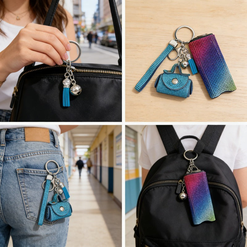 Rhinestone Keychain with LED Flashlight, Sparkly Portable Key Ring Accessory, Compact Everyday Carry Gadget, Cute Bag Charm for Purse, Backpack, Keys, Fashion Accessories and Gift Ideas