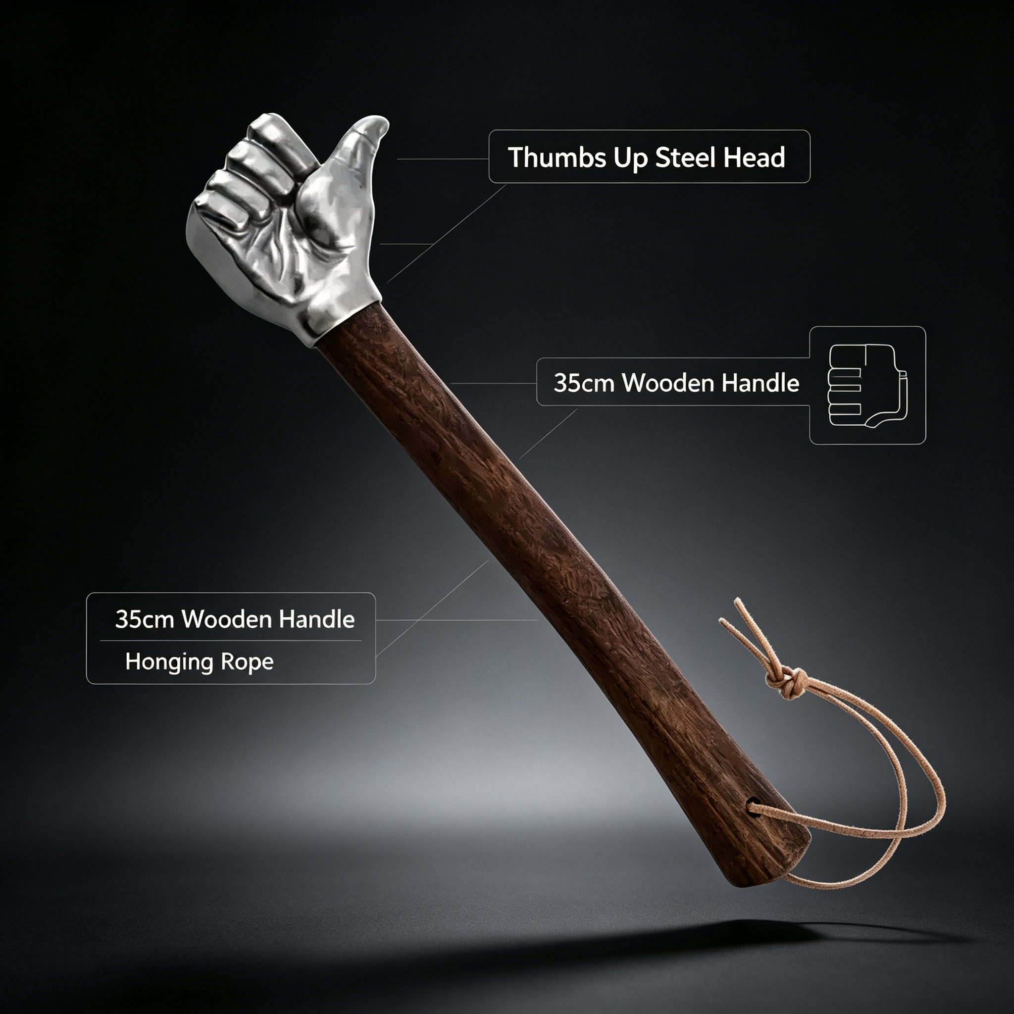 Thumbs Up Steel Hammer with Solid Wood Handle – Compact Heavy-Duty Hand Tool for DIY Repairs, Woodworking, Home Projects & Unique Gifts for Men