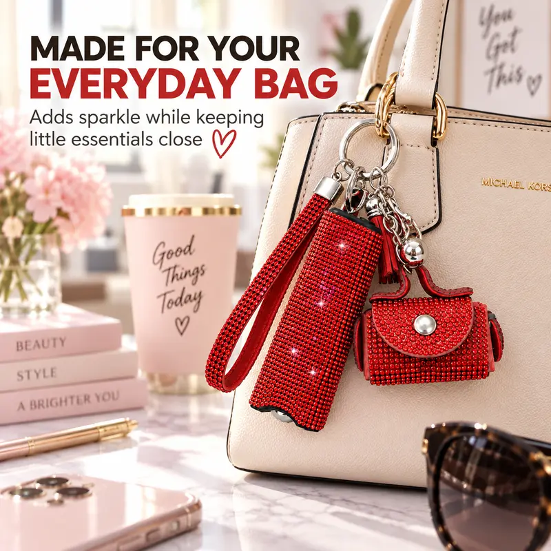 Rhinestone Keychain with LED Flashlight, Sparkly Portable Key Ring Accessory, Compact Everyday Carry Gadget, Cute Bag Charm for Purse, Backpack, Keys, Fashion Accessories and Gift Ideas