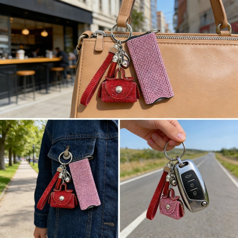Rhinestone Keychain with LED Flashlight, Sparkly Portable Key Ring Accessory, Compact Everyday Carry Gadget, Cute Bag Charm for Purse, Backpack, Keys, Fashion Accessories and Gift Ideas