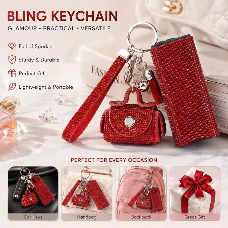 Rhinestone Keychain with LED Flashlight, Sparkly Portable Key Ring Accessory, Compact Everyday Carry Gadget, Cute Bag Charm for Purse, Backpack, Keys, Fashion Accessories and Gift Ideas