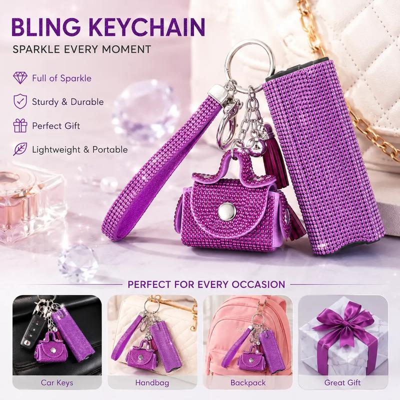 Rhinestone Keychain with LED Flashlight, Sparkly Portable Key Ring Accessory, Compact Everyday Carry Gadget, Cute Bag Charm for Purse, Backpack, Keys, Fashion Accessories and Gift Ideas